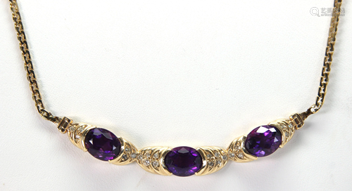 Amethyst, diamond, 14k yellow gold necklace