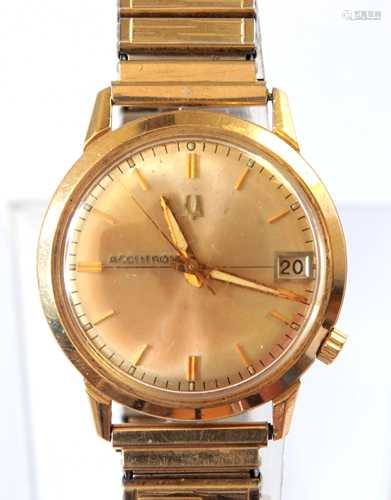 Accutron 14k yellow gold, metal wristwatch