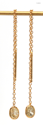 Pair of diamond, 18k yellow gold earrings