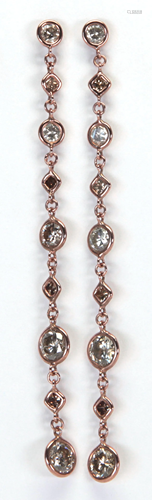 Pair of diamond, 18k rose gold earrings