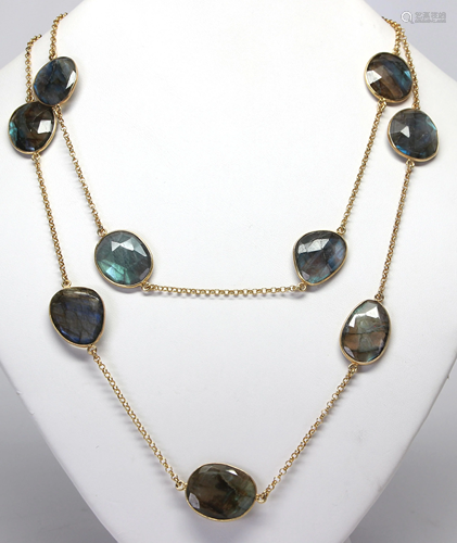 Labradorite, silver-gilt link necklace