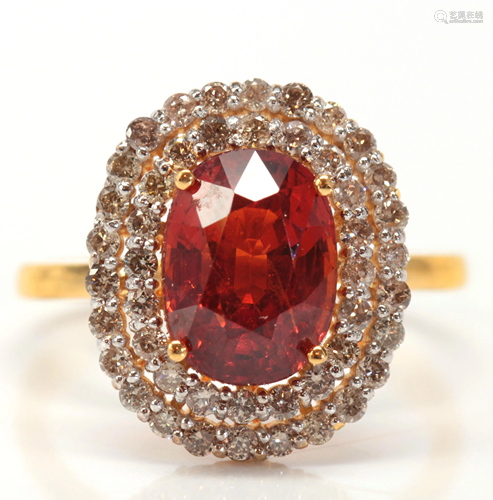 Garnet, diamond, 18k yellow gold ring