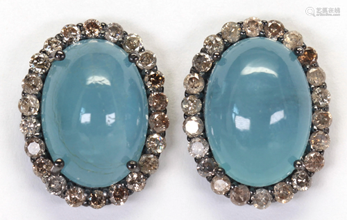 Pair of aquamarine, diamond, blackened silver…