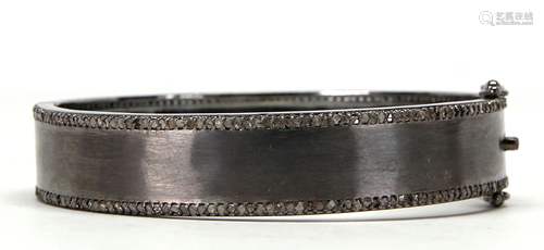 Diamond, blackened silver bracelet