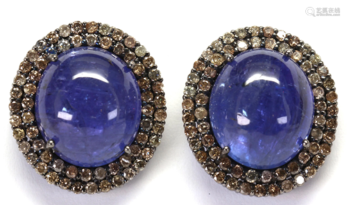 Pair of tanzanite, diamond, blackened silver…