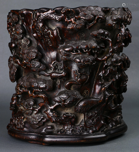 A Chinese Fine Carved Wood Brush Pot ( …