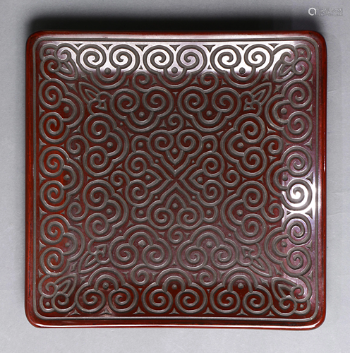 A Chinese Cinnabar Lacquer Square tray