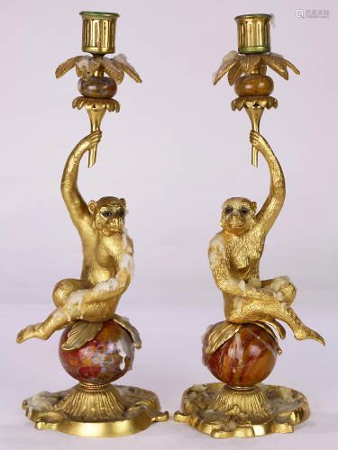 A pair of French ormolu and jeweled cand…