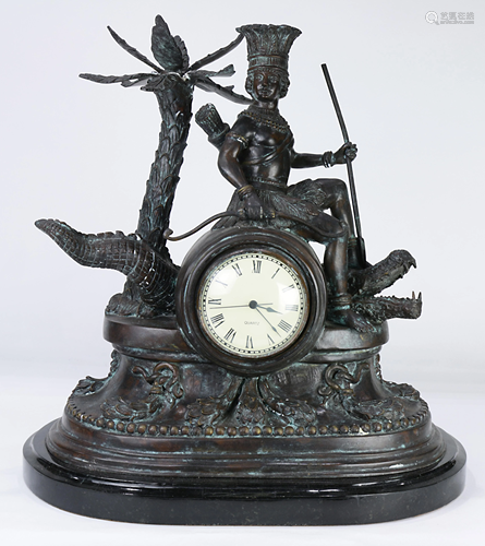 A Classical style spelter figural mantle clock