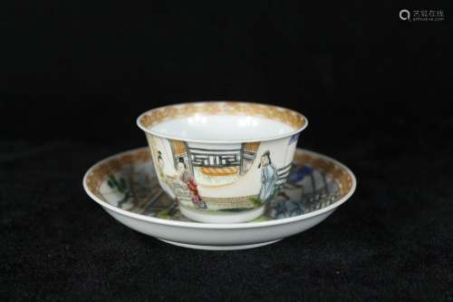 A Set of Chinese Famille-Rose Porcelain Cup and A Saucer