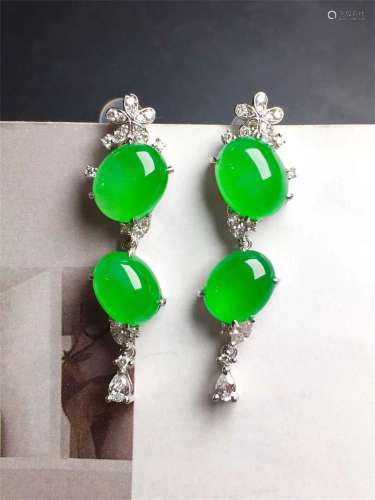 (Natural Light)A Pair of Chinese Carved Jadeite Earrings