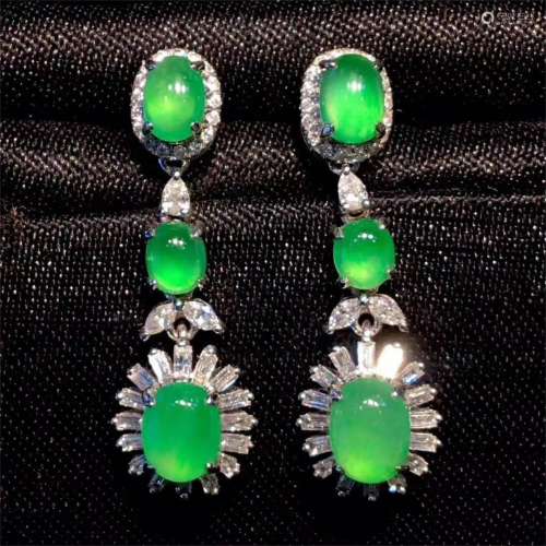 (Natural Light)A Pair of Chinese Carved Jadeite Earrings