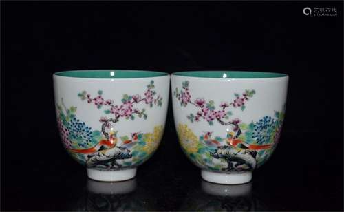 A Pair of Chinese Famille-Rose Porcelain Cups