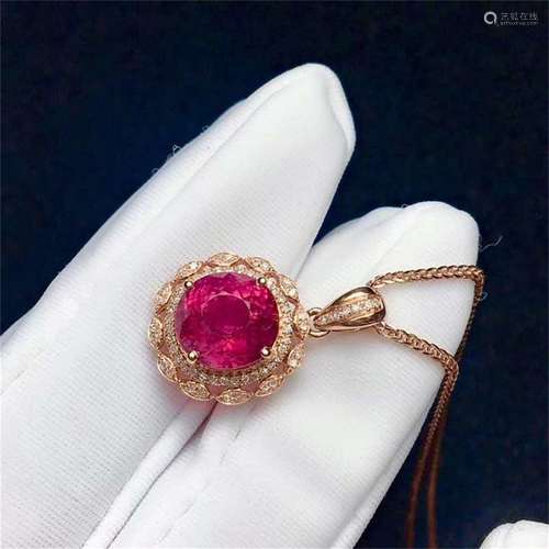 A Chinese Carved Pink Sapphire Pendant(W/O Chain)