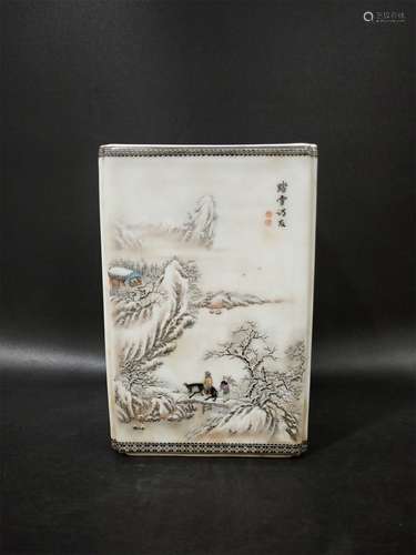 A Chinese Mo-Cai Glazed Porcelain Brush Pot