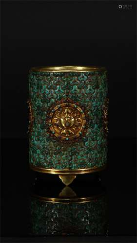 A Chinese Gilt Bronze Brush Pot