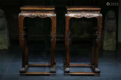 A Pair of Chinese Carved Hardwood Flower Stands