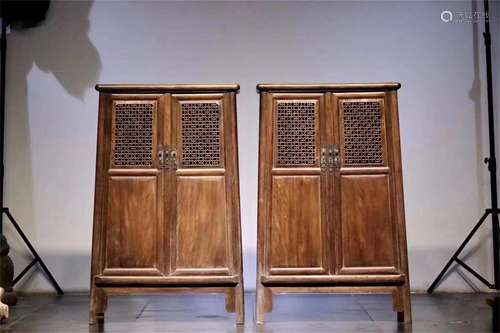 A Pair of Chinese Carved Hardwood Bookcases