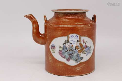 A Chinese Famille-Rose Porcelain Teapot with Handle