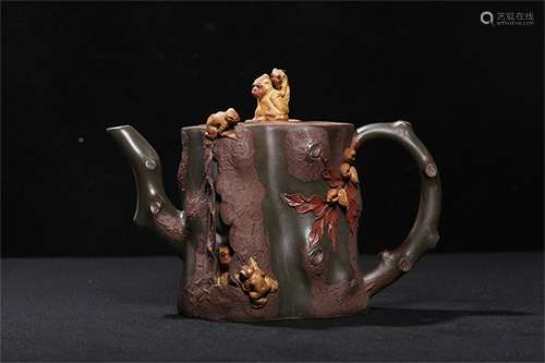 A Chinese Carved Yixing Clay Teapot