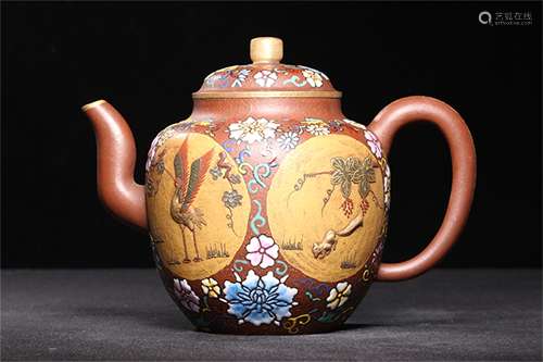 A Chinese Carved Yixing Clay Teapot