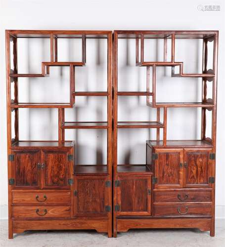 A Pair of Chinese Carved Hardwood Antique Shelves