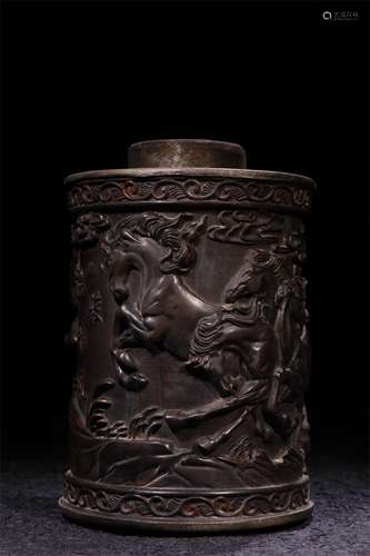 A Chinese Carved Hardwood Jar