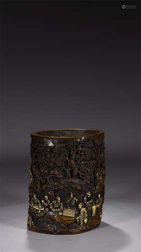 A Chinese Gilt Bronze Brush Pot