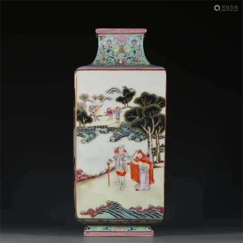 A Chinese Famille-Rose Porcelain Square Vase