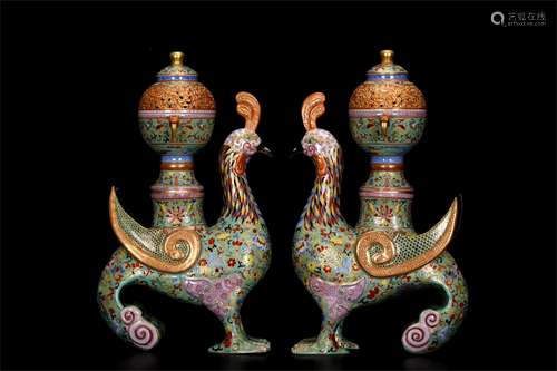 A Pair of Chinese Enamel Glazed Porcelain Incense Burners