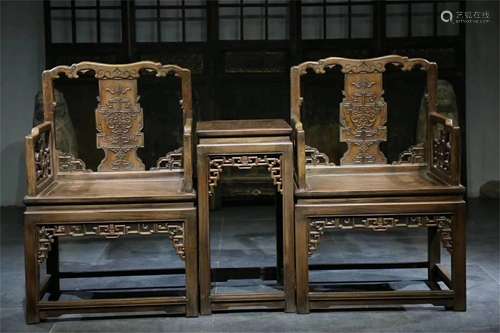 A Set of Chinese Carved Hardwood Chairs and A Table