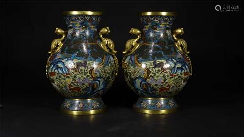 A Pair of Chinese Cloisonne Vases