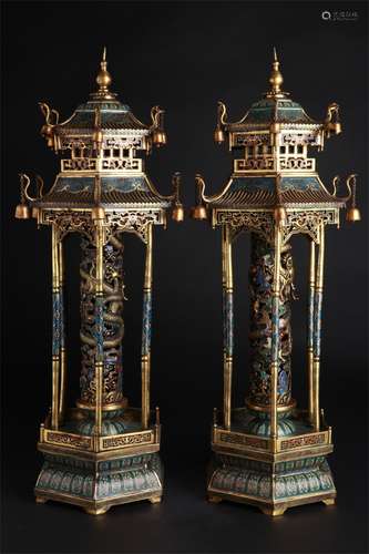 A Pair of Chinese Cloisonne Incense Burners