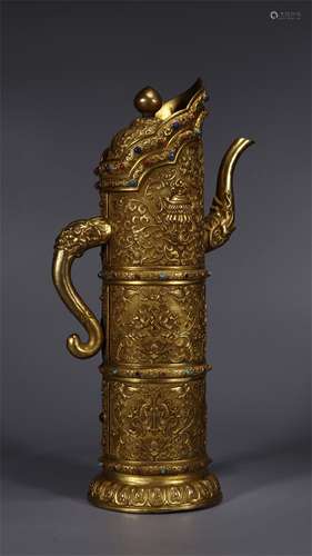 A Chinese Gilt Bronze Wine Pot