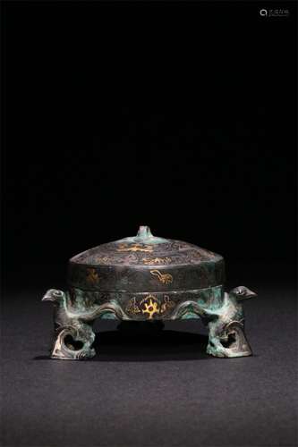 A Chinese Bronze Incense Burner with Silver and Gold Inlaid