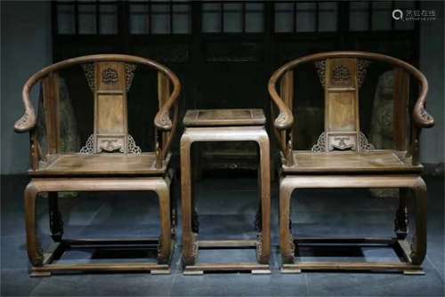 A Set of Chinese Carved Hardwood Chairs and A Table