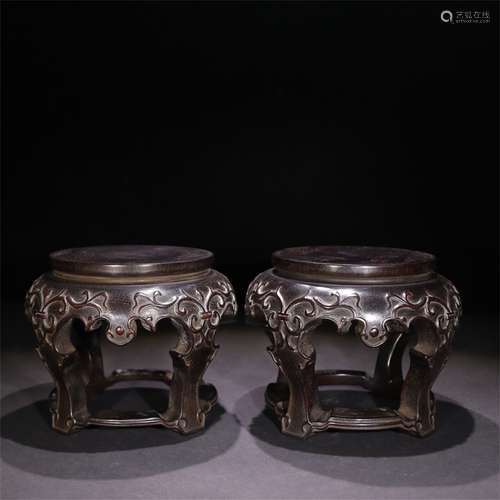 A Pair of Chinese Carved Hardwood Flower Stands