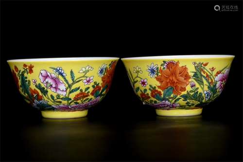 A Pair of Chinese Enamel Glazed Porcelain Bowls