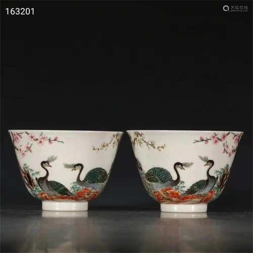 A Pair of Chinese Famille-Rose Porcelain Cups