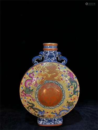 A Chinese Yellow Ground Famille-Rose  Porcelain Vase