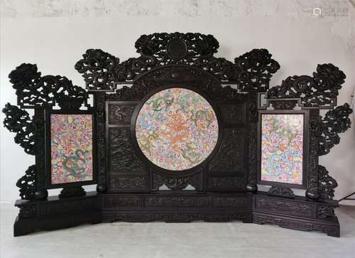 A Chinese Carved Hardwood Floor Screen