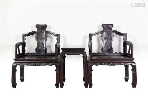 A Set of Chinese Carved Hardwood Chairs and A Table