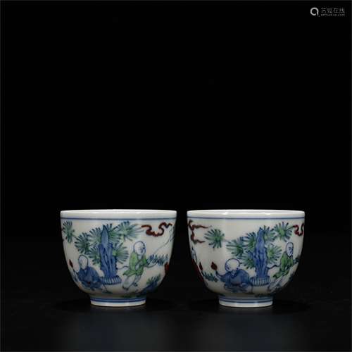 A Pair of Chinese Dou-Cai Porcelain Cups