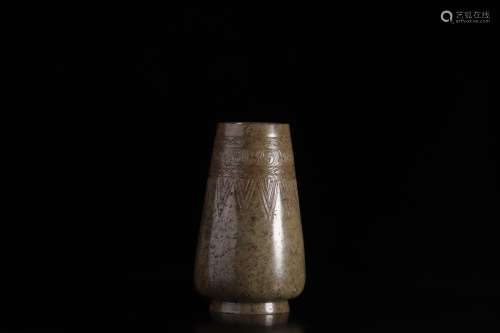 HETIAN JADE CARVED ARCHAIC STYLE EXPANDED VASE