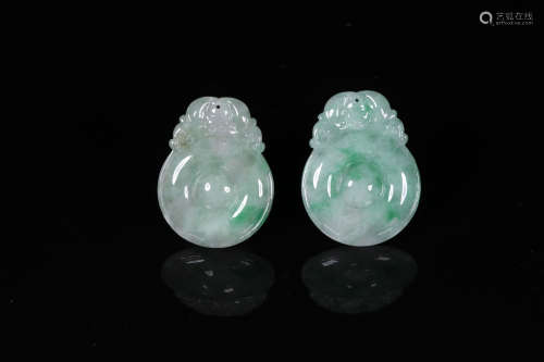 TWO JADEITE CARVED 'RUYI' ORNAMENTS