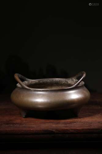 BRONZE CAST TRIPOD CENSER WITH HANDLES