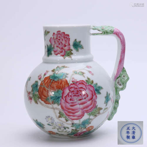 A CHINESE FAMILLE ROSE FLORAL PORCELAIN FLOWER WATERING