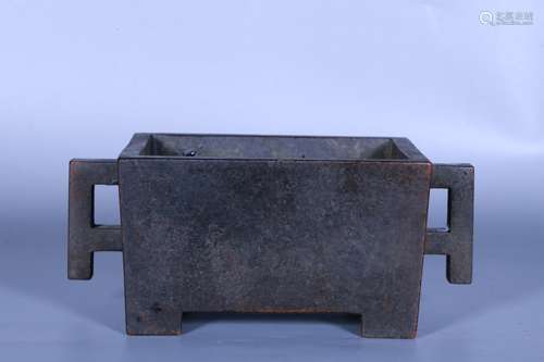 BRONZE CAST RECTANGULAR CENSER WITH HANDLES