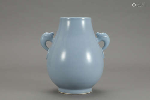 A CHINESE SKYBLUE GLAZED PORCELAIN ZUN