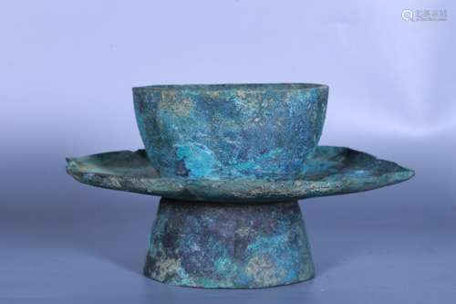 ARCHAIC BRONZE CAST LOTUS FLOWER SHAPED TEA CUP SET